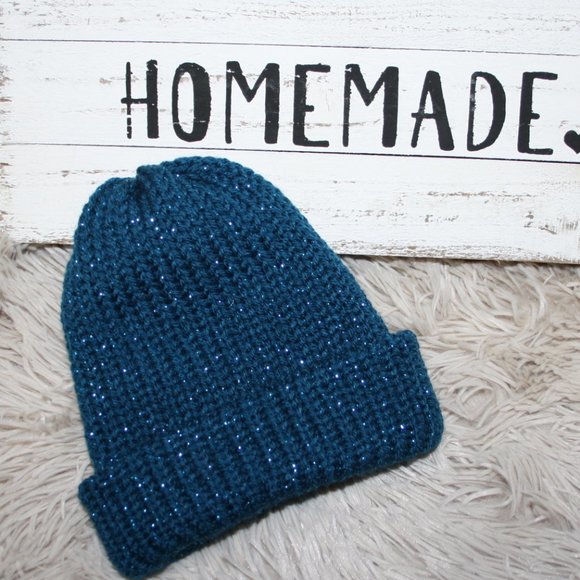 Dark teal glitter double knitted beanie Toddler